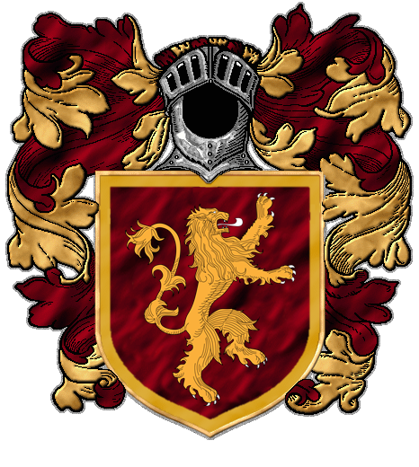 Brasão pessoal de Tybolt Lannister: Leão dourado da Casa Lannister sobre o fundo carmesim, mas com uma borda dourada
