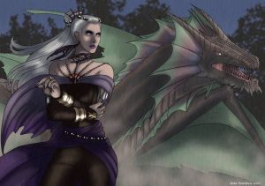 Jaenara Belaerys e seu dragão Terrax por Jota Saraiva.jpg