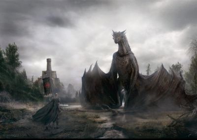Rainha Rhaenys e seu dragão Meraxes por Fran Vegas.jpg